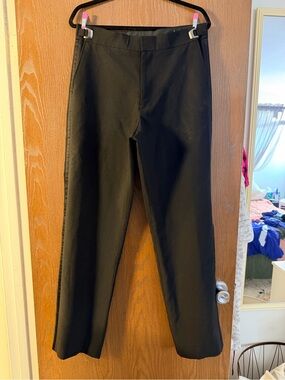 Men's Adjustable Waist 34R Black Straight-Leg Dress Pants